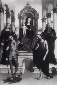 Madonna and Child enthroned with the saints Michael the Archangel, John the Baptist, Catherine of Alexandria and Jerome