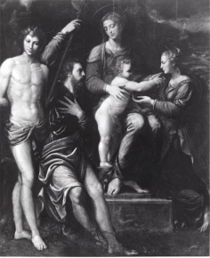 Mystic marriage of saint Catherine of Alexandria and saints Sebastian and Roch